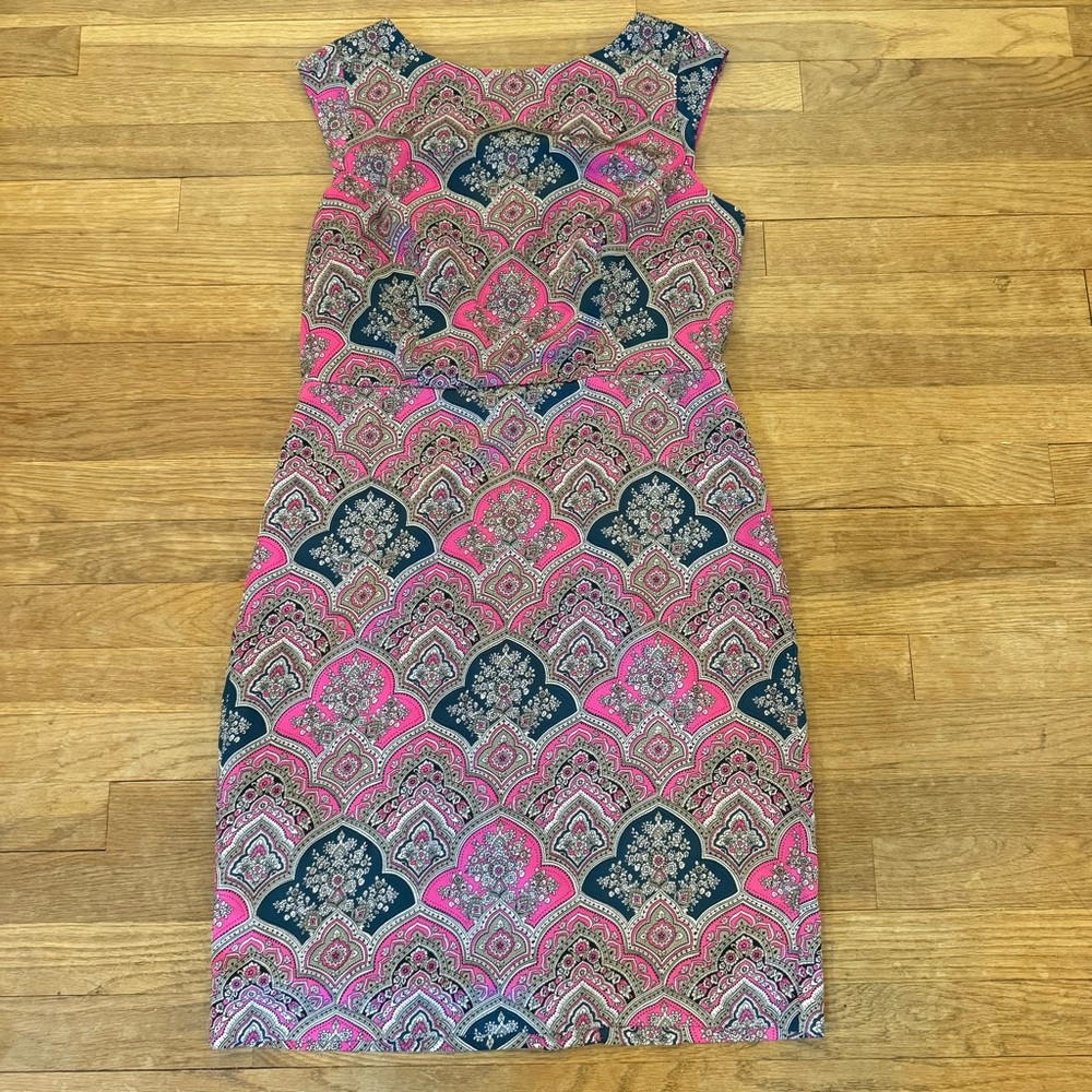 The Limited pink navy sleeveless v-back knee length sheeth dress size 8
 b32